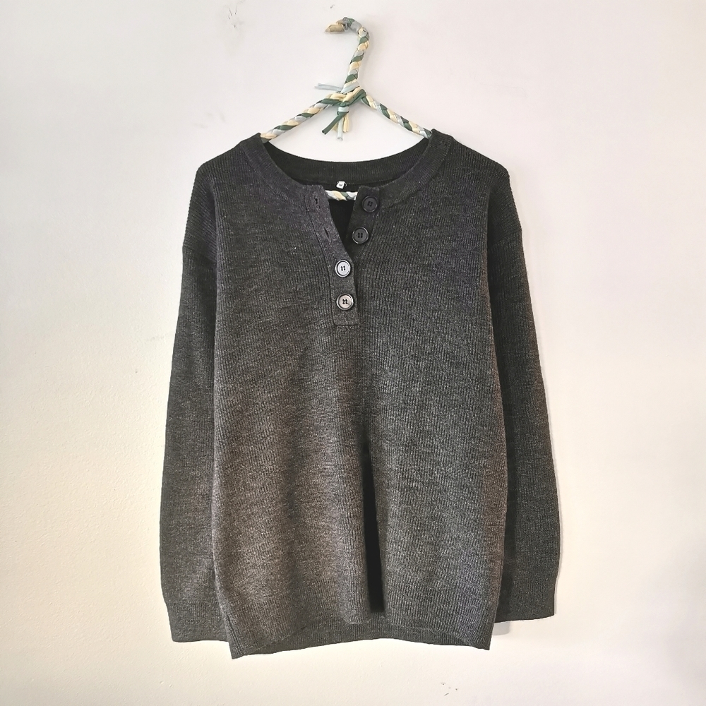 Grey Knit Henley Top